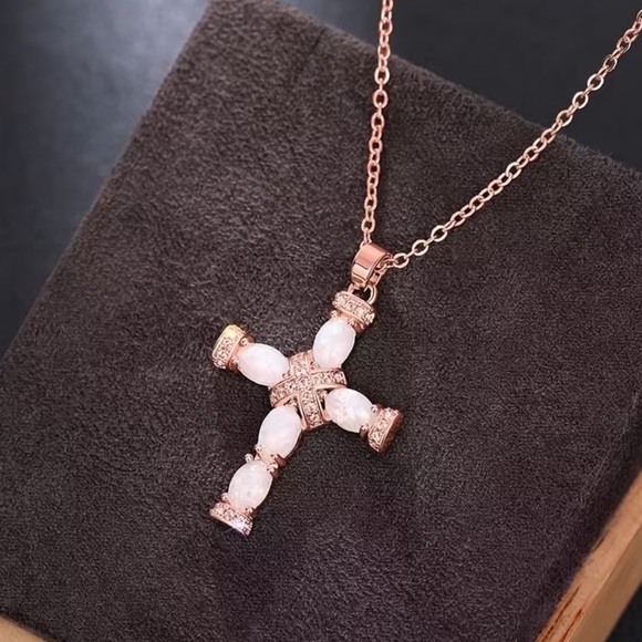 Opal Cross Pendant Necklace - Picture 6 of 12